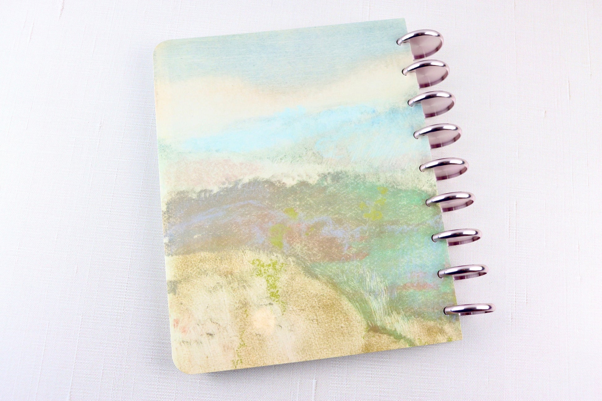 Deluxe Dot Grid Notebook, Rose Gold, Copper, Gold Discs, Misty Landscape, Book Notes, Bullet Journal, Reading Journal, Classic Happy Planner