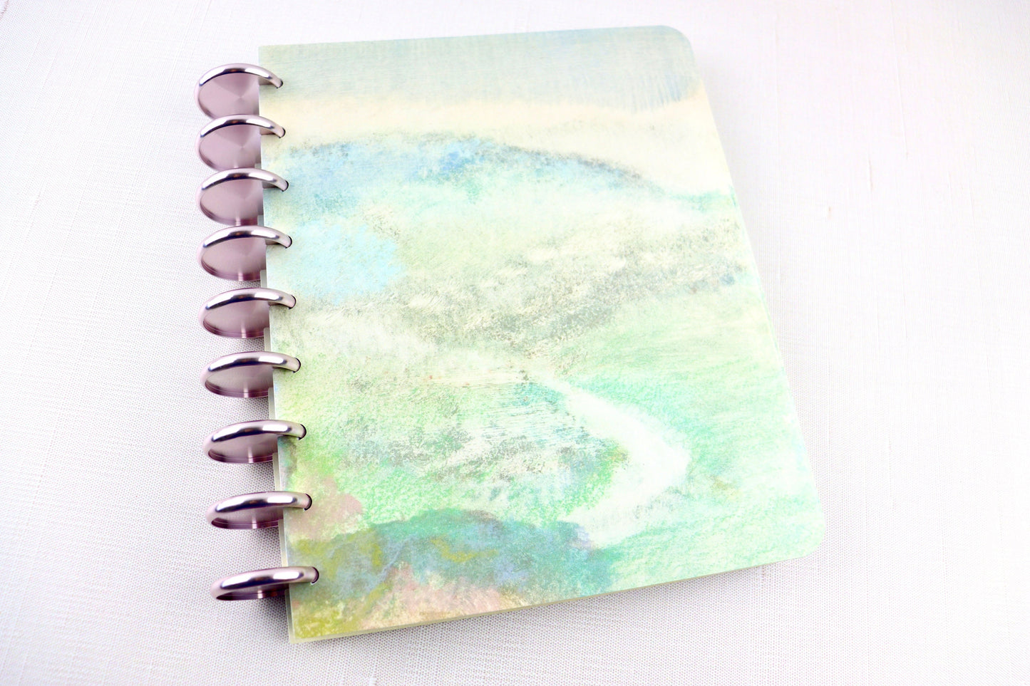 Deluxe Dot Grid Notebook, Rose Gold, Copper, Gold Discs, Misty Landscape, Book Notes, Bullet Journal, Reading Journal, Classic Happy Planner