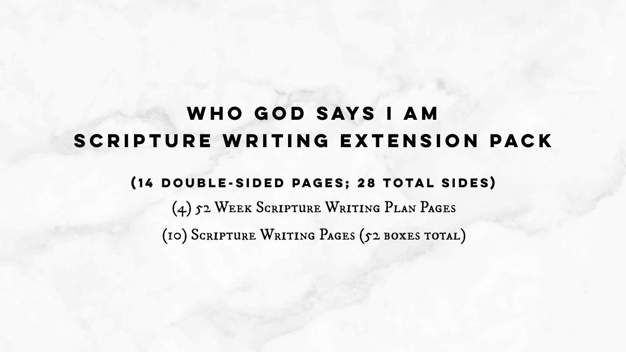 2025 Scripture Writing Who God Says I Am Extension Pack, Faith Journal, 14 Printed Pages, Classic Happy Planner, Bible Study, War Binder