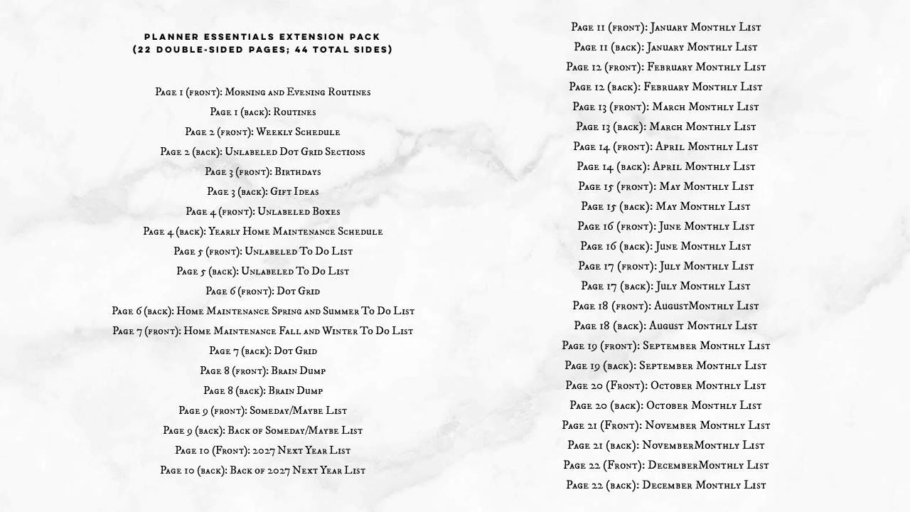 Planner Essentials Extension Pack, 22 Printed Pages, Classic Happy Planner, Someday Maybe, Routines, Home Maintenance, Pre-punched, Disc