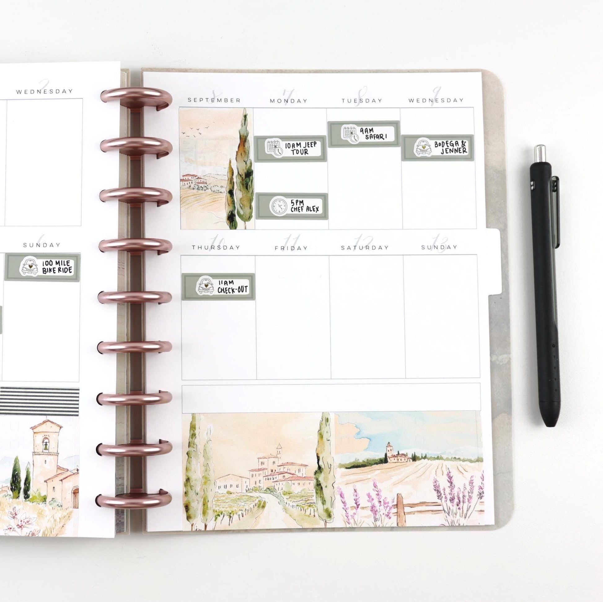 Each full box is 2 1/2" x 1 1/2" (designed to fit Happy Planner full box stickers).
The header box above the checkboxes is 6 1/16" x 9/16" (designed to fit 4 PersonalizeMyPlanner box stickers).