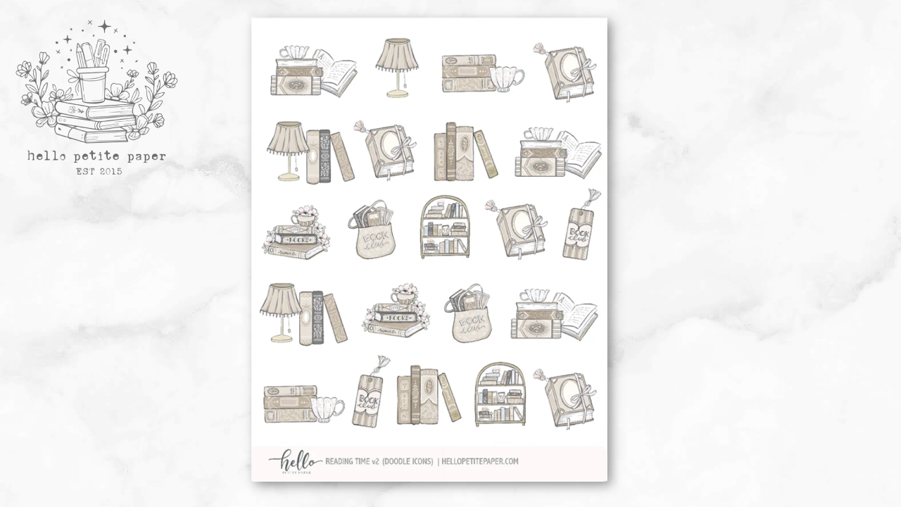 Books / Reading Time Doodle Icon Functional Stickers | LOW INVENTORY | hand-drawn planner stickers by Hello Petite Paper