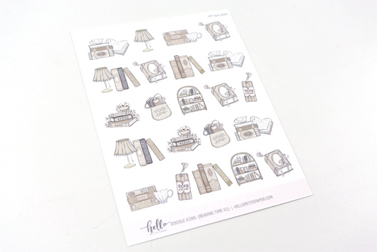 Books / Reading Time Doodle Icon Functional Stickers | LOW INVENTORY | hand-drawn planner stickers by Hello Petite Paper