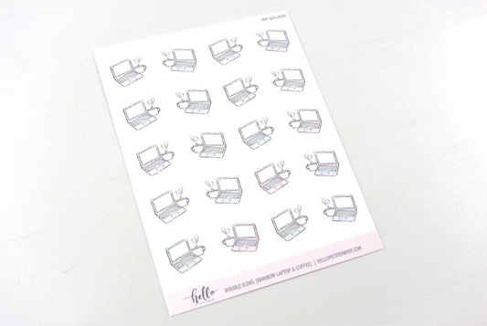 Laptop & Coffee Doodle Icon Functional Stickers | LOW INVENTORY | hand-drawn planner stickers by Hello Petite Paper