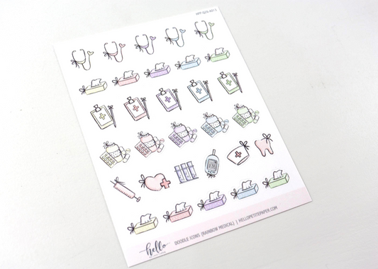 Medical Doodle Icon Functional Stickers | LOW INVENTORY | hand-drawn planner stickers by Hello Petite Paper