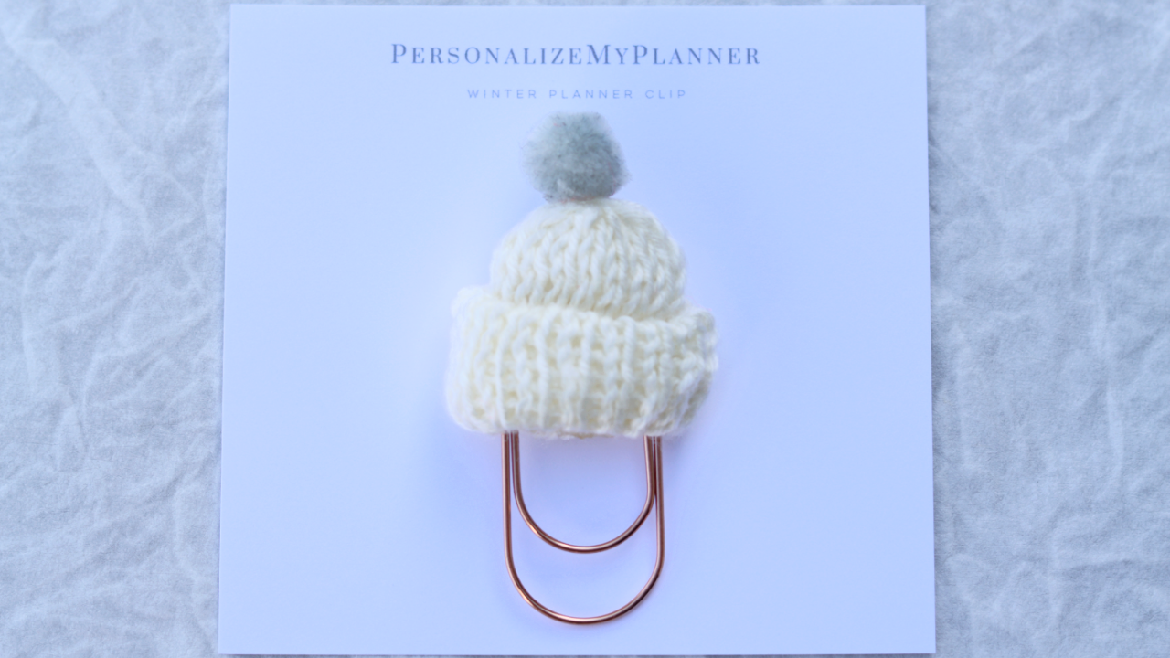 Rose Gold Paper Clip, Winter Beanie Planner Clip, Cream & Rose Gold Planner Clip, Bookmark Gift for Her, Personalize My Planner, Party Favor