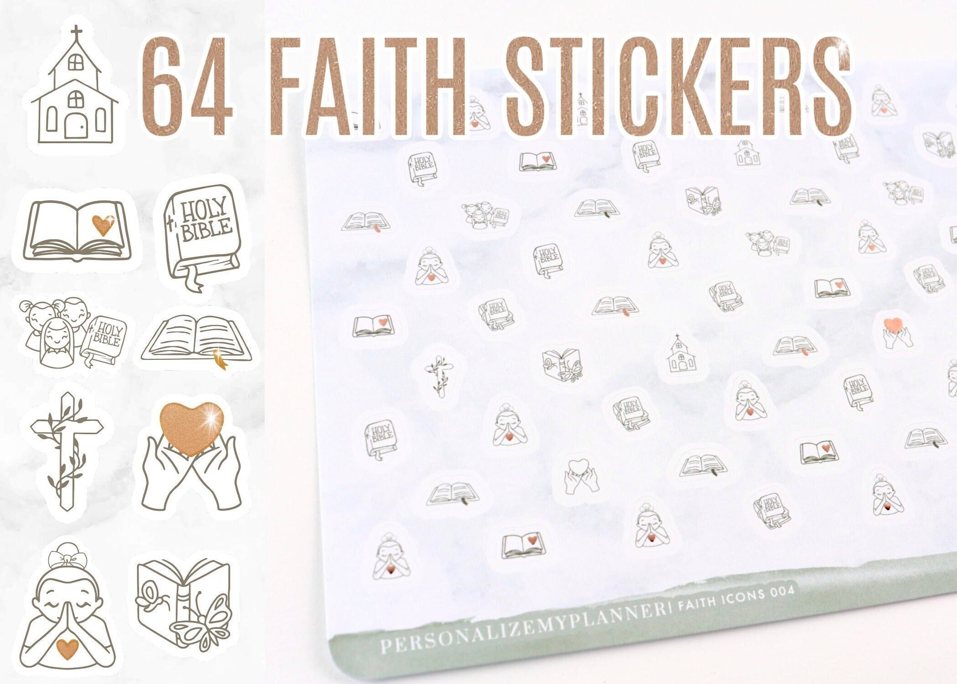 ROSE GOLD, Faith Planner Stickers, Daily Faith Planner, Church, Bible Study, Christian a5 planner, Happy Planner printed, Biblestudy gift