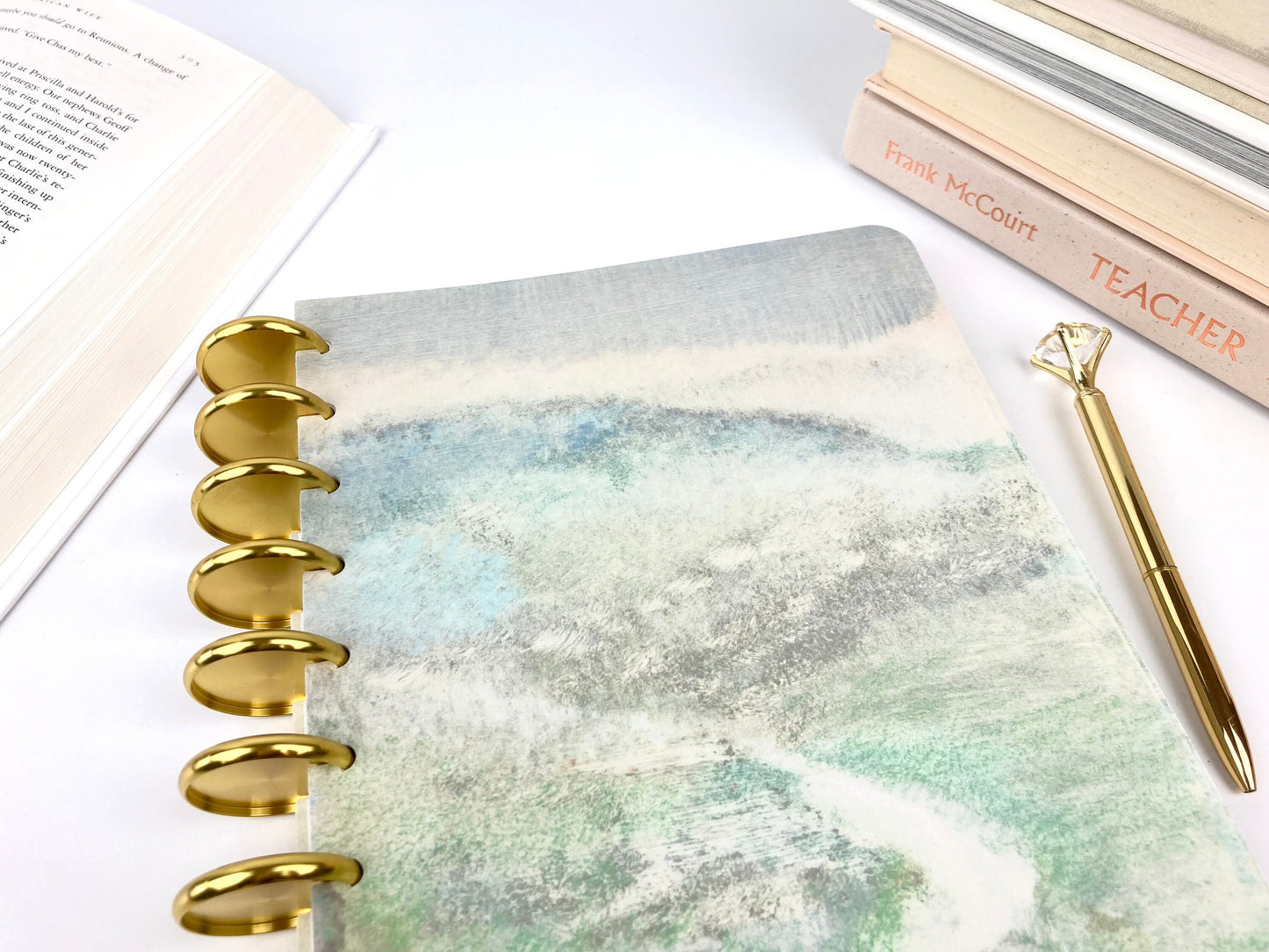 Deluxe Notebook, Rose Gold Discs, Misty Landscape, Printed Lined, Book Notes, Metal Discs, Reading Journal, Classic Happy Planner Size