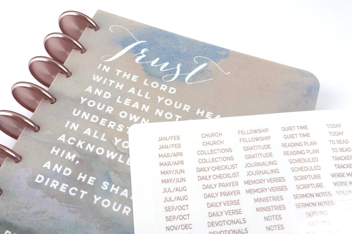 80 Faith Planner Clear Divider Labels, Rose Gold, Gold, or Black Labels, Faith Journal, War Binder, Bible Study, Prayers, Church, Scripture