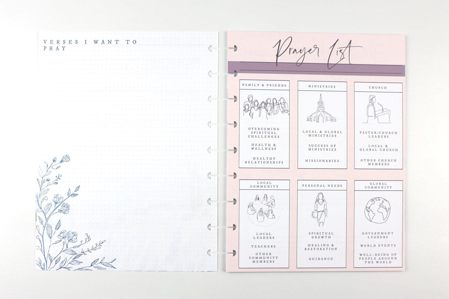 Prayer Journal Extension Pack, 15 Printed Pages, Classic Happy Planner, Prayer Requests, Bible Verses, Faith, Pre-punched, Disc, War Binder