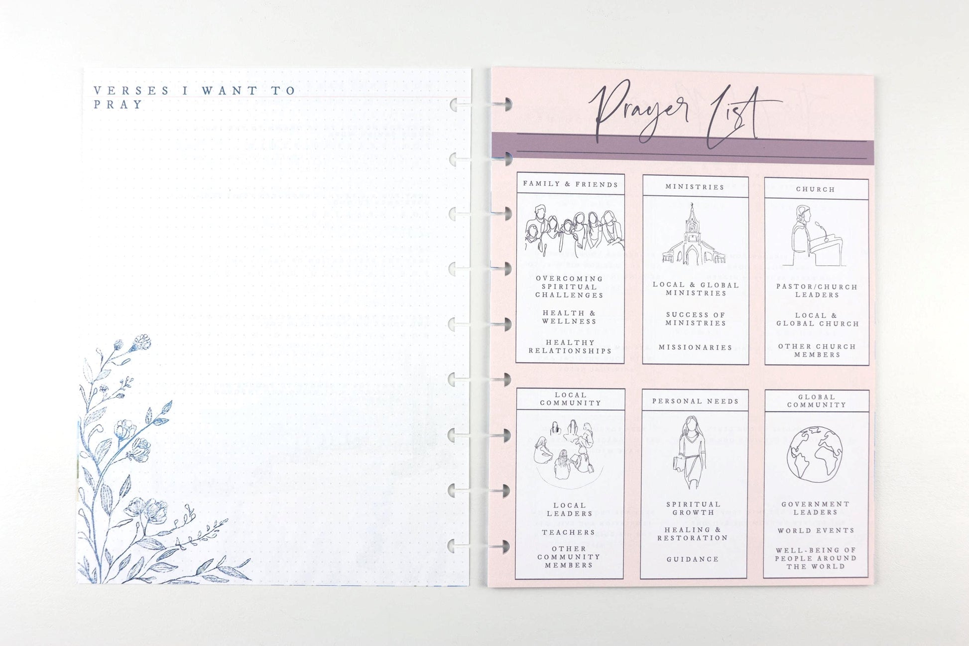 Prayer Journal Extension Pack, 15 Printed Pages, Classic Happy Planner, Prayer Requests, Bible Verses, Faith, Pre-punched, Disc, War Binder