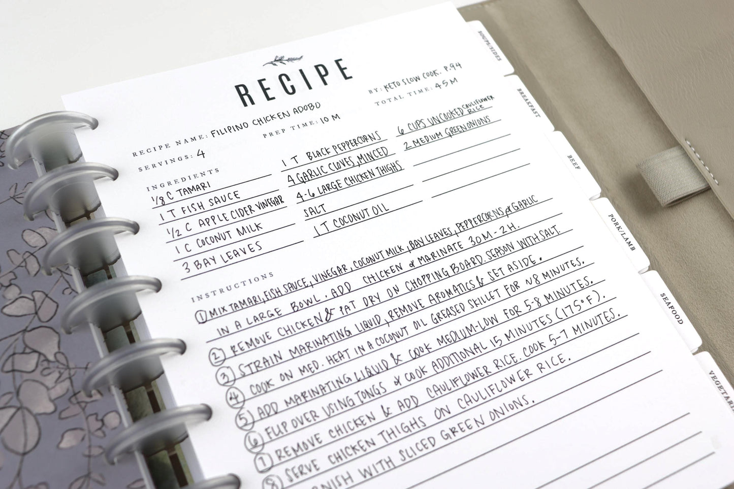 11 Short Recipe Pages, 22 Recipes, Recipe Journal, Meal Planner, Recipe Book, Cook Book Binder, Classic Happy Planner, Gift, Birthday, Wife