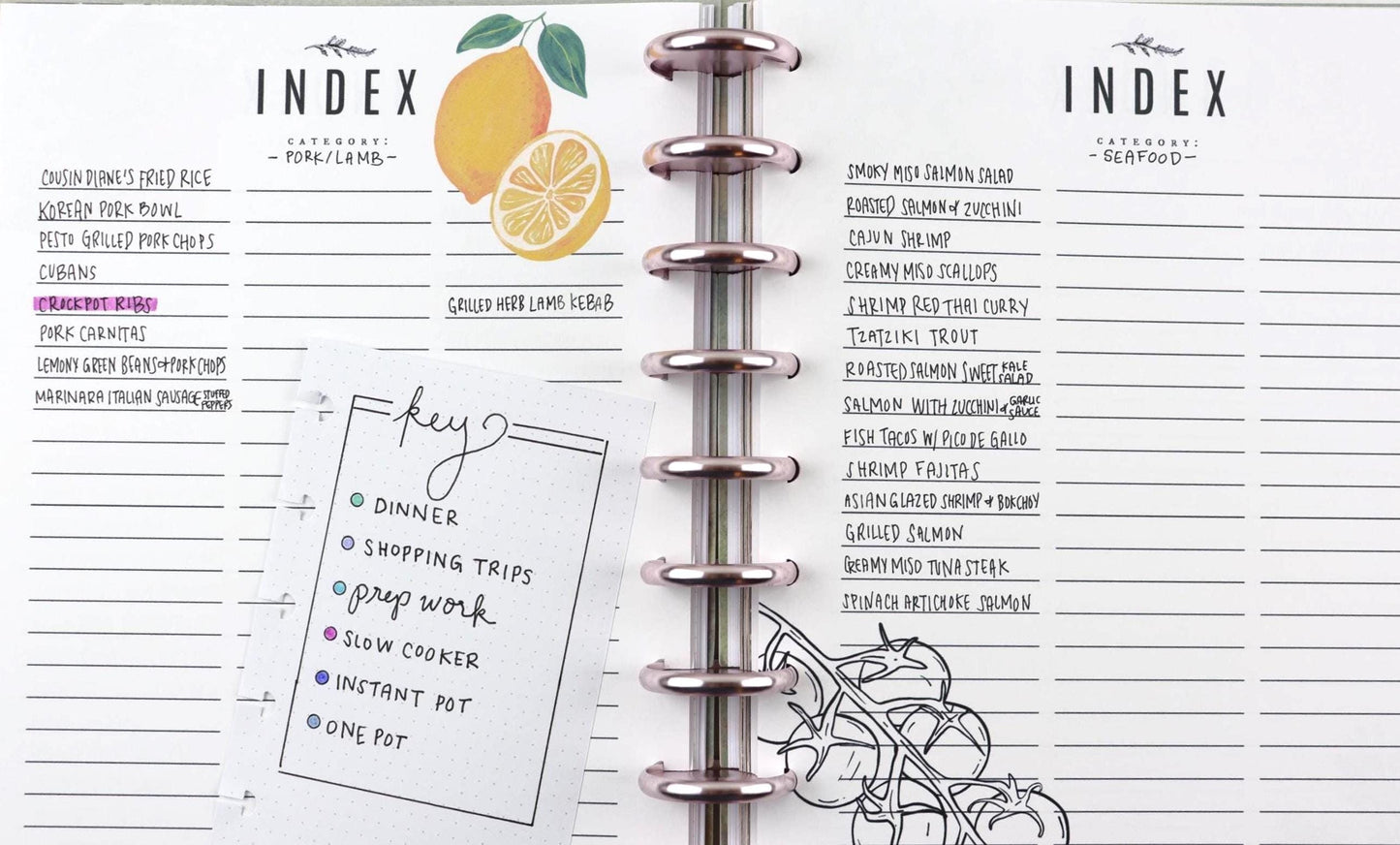 Recipe Journal Extension Pack, 51 Pages + 12 Optional Dividers, 2026 Meal Planner Calendars, Recipe Binder, Cook Book, Classic Happy Planner