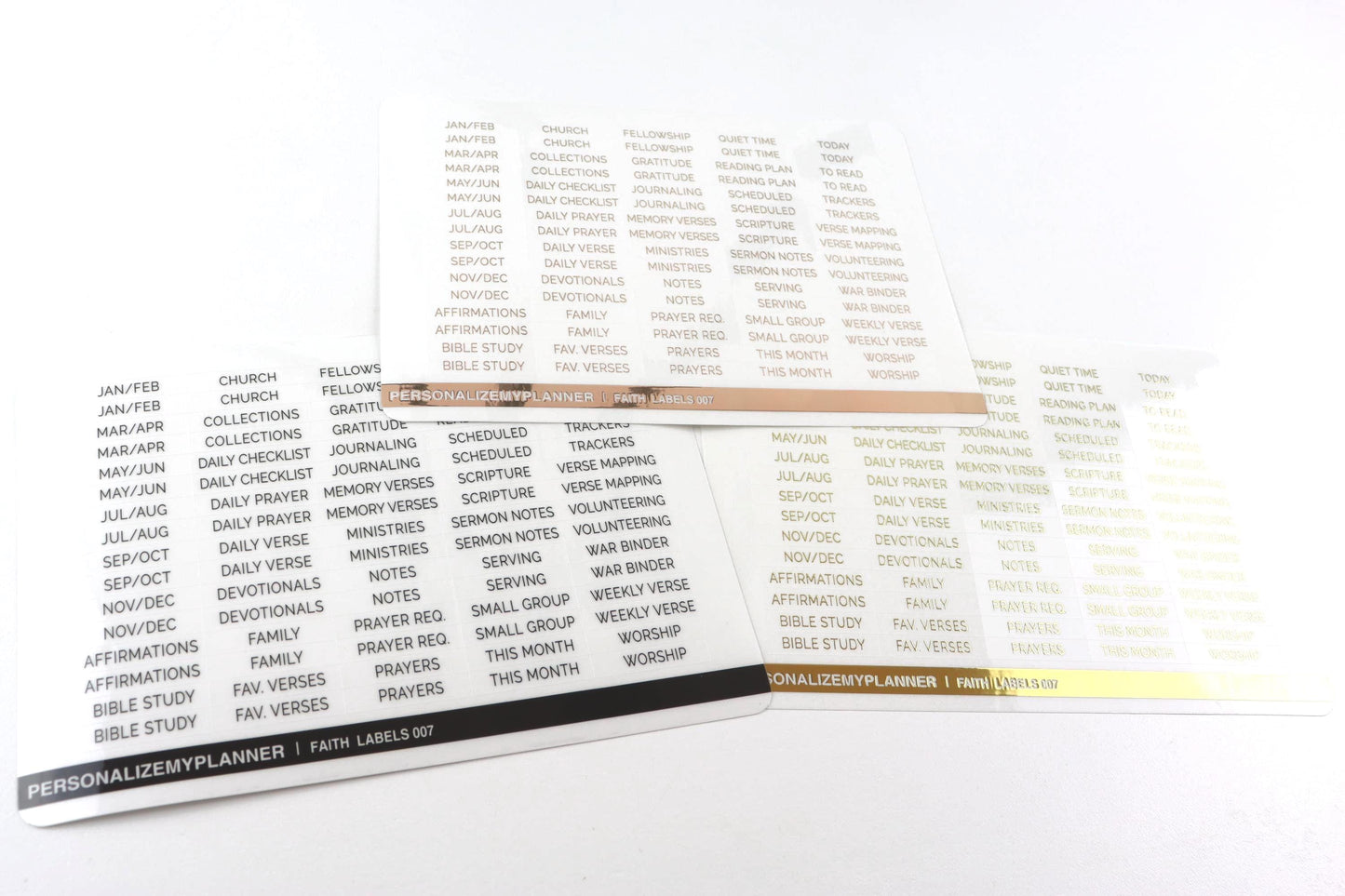 80 Faith Planner Clear Divider Labels, Rose Gold, Gold, or Black Labels, Faith Journal, War Binder, Bible Study, Prayers, Church, Scripture