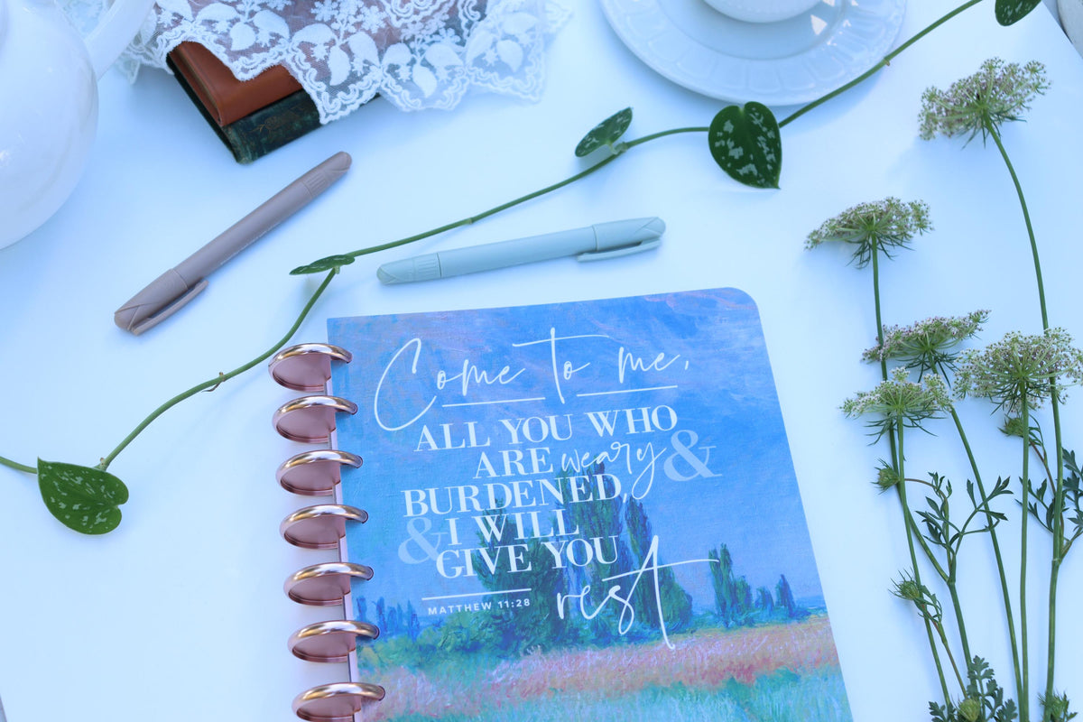 Faith Journal, Deluxe Notebook, Bible Study Gift, Rose Gold Discs, Printed Lined, Notes Pages, Prayer Journal, Book Reading, Happy Planner