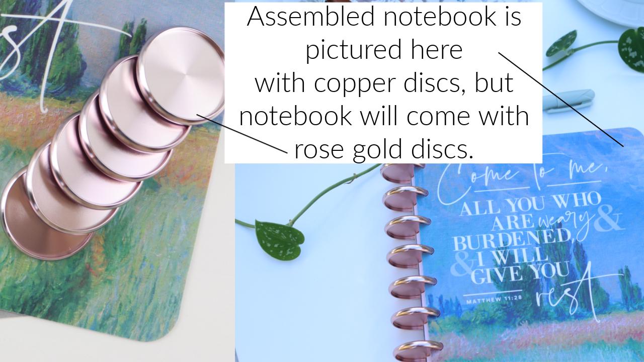 Faith Journal, Deluxe Notebook, Bible Study Gift, Rose Gold Discs, Printed Lined, Notes Pages, Prayer Journal, Book Reading, Happy Planner