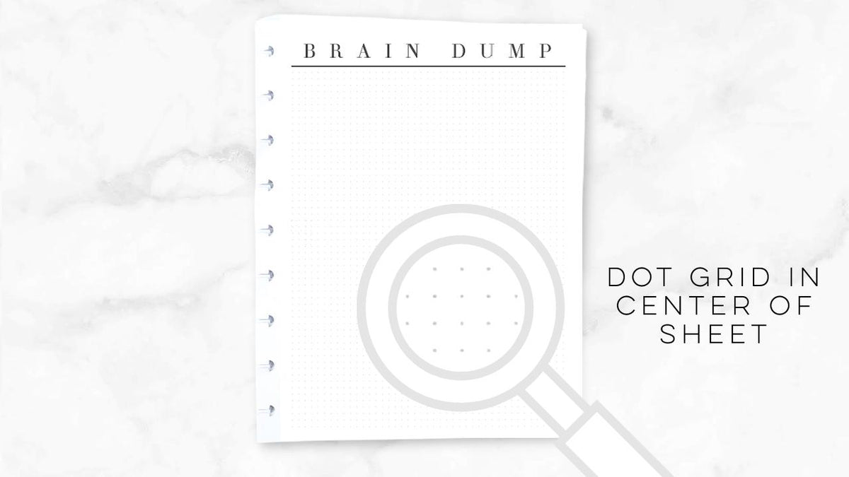 11 Brain Dump Pages, Double-sided, Classic Happy Planner, Dot Grid Pattern, Disc, Minimalist