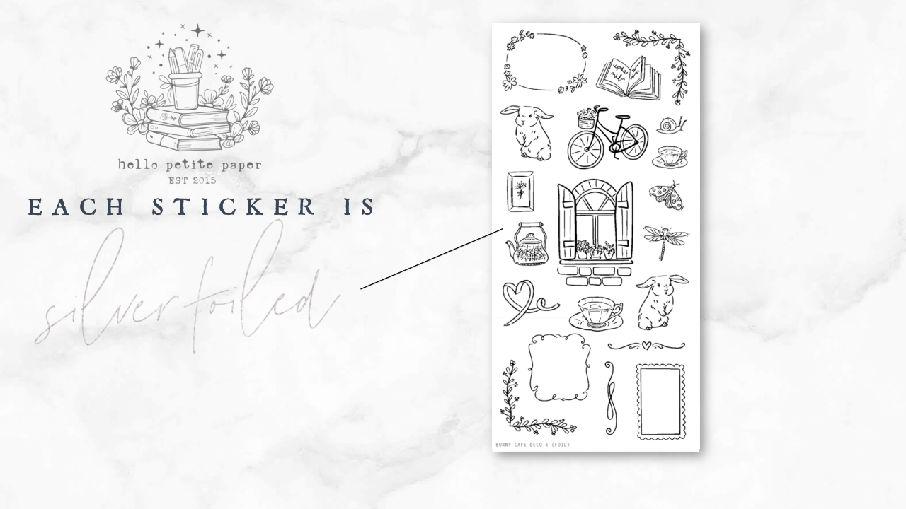 Bunny Cafe - Deco stickers (FOILED deco) | LOW INVENTORY | hand-drawn planner stickers by Hello Petite Paper