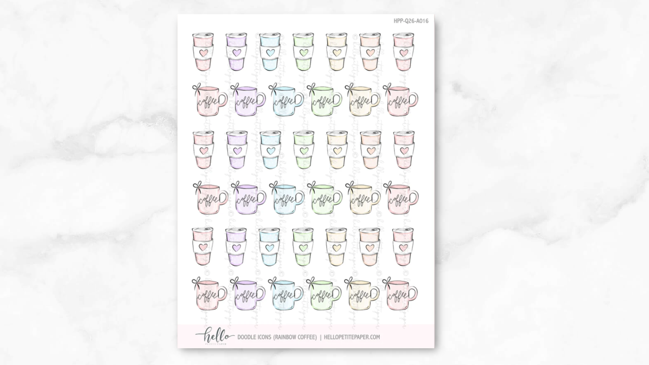 Coffee Doodle Icon Functional Stickers | LOW INVENTORY | hand-drawn planner stickers by Hello Petite Paper