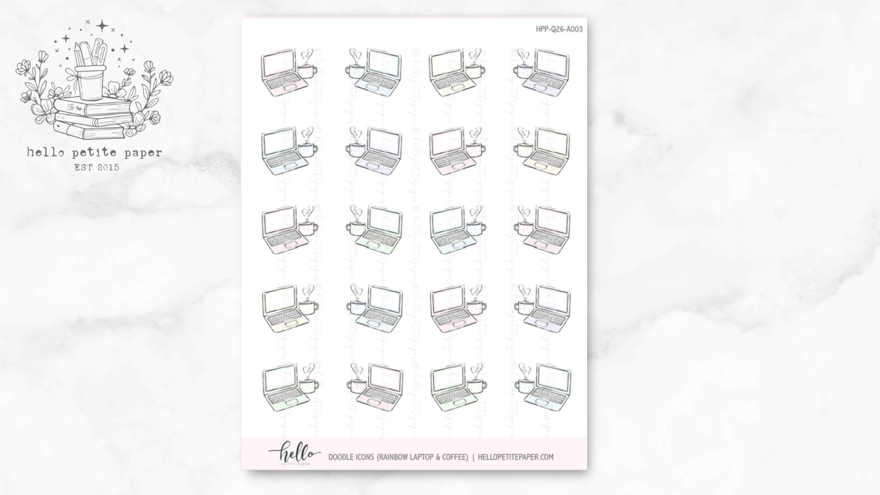 Laptop & Coffee Doodle Icon Functional Stickers | LOW INVENTORY | hand-drawn planner stickers by Hello Petite Paper