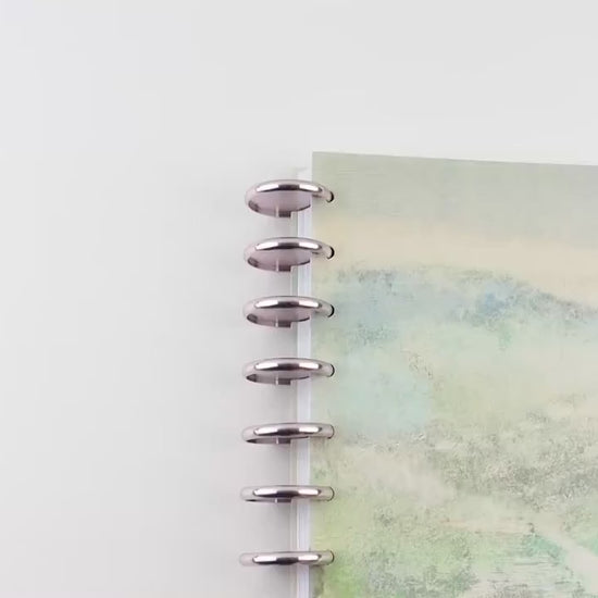 Deluxe Notebook, Rose Gold Discs, Misty Landscape, Printed Lined, Book Notes, Metal Discs, Reading Journal, Classic Happy Planner Size