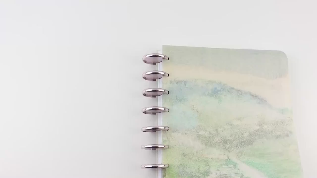 Deluxe Notebook, Rose Gold Discs, Misty Landscape, Printed Lined, Book Notes, Metal Discs, Reading Journal, Classic Happy Planner Size