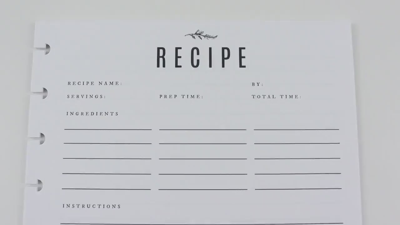 11 Long Recipe Pages, 11 Recipes, Recipe Journal, Meal Planner, Recipe Book, Cook Book Binder, Classic Happy Planner, Gift, Birthday, Wife
